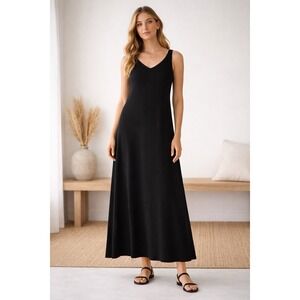 Eileen Fisher Black Silk Maxi Dress Sleeveless Minimal NWT S 97% Silk